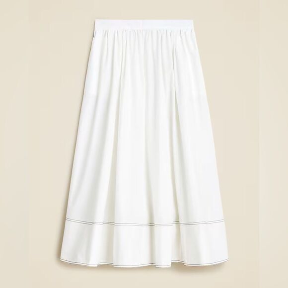 NWT J CREW Contrast-stitch midi skirt in cotton poplin in white - Picture 5 of 8